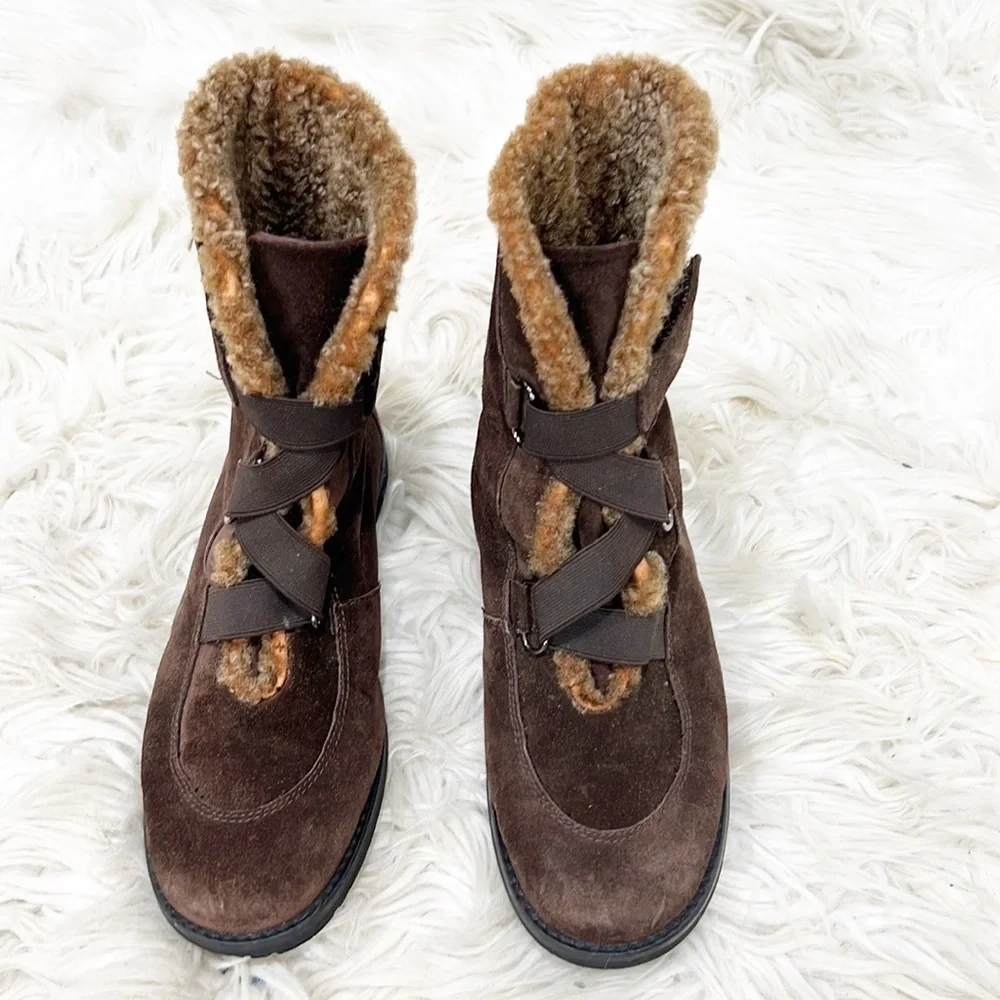 STUART Weitzman Brown Suede Velcro Strap Winter Boots Booties 7